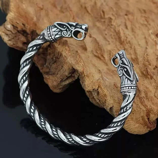 DRAGRONIX - Titanium Bracelet for Men - Norse God Odin Wolf Heads for Men & Boys