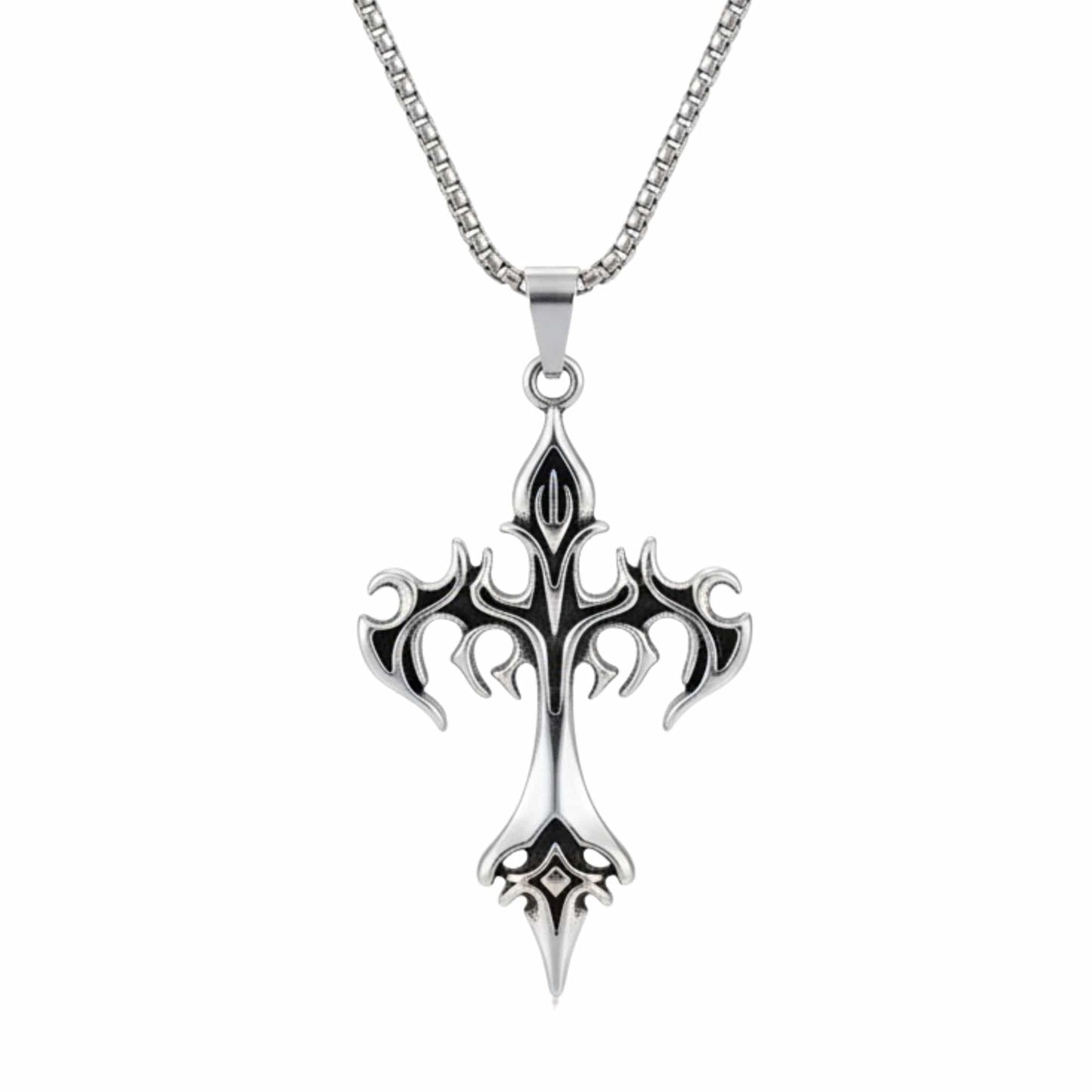 DRAKMOR INFERNAL CROSS - 35mm Pure Titanium Steel Pendant with 23inch Round Box 4mm Chain for Men & Boys - THE MEN THING