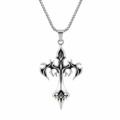 DRAKMOR INFERNAL CROSS - 35mm Pure Titanium Steel Pendant with 23inch Round Box 4mm Chain for Men & Boys - THE MEN THING