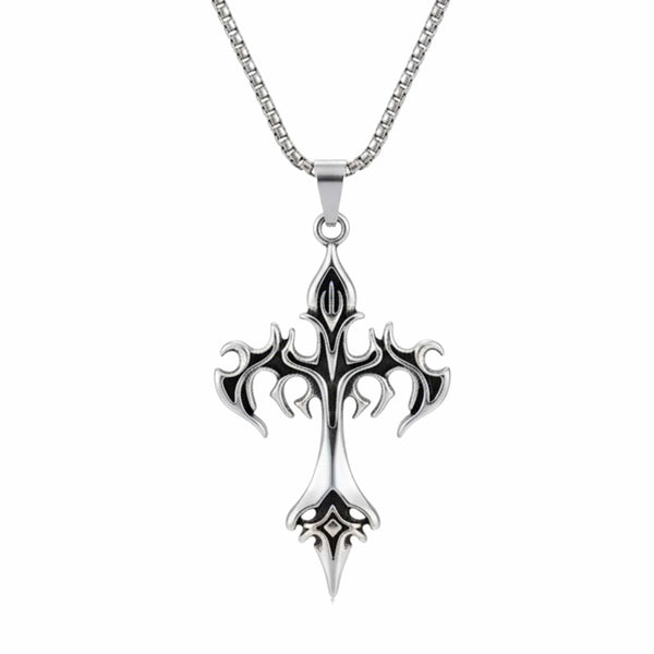 DRAKMOR INFERNAL CROSS - 35mm Pure Titanium Steel Pendant with 23inch Round Box 4mm Chain for Men & Boys