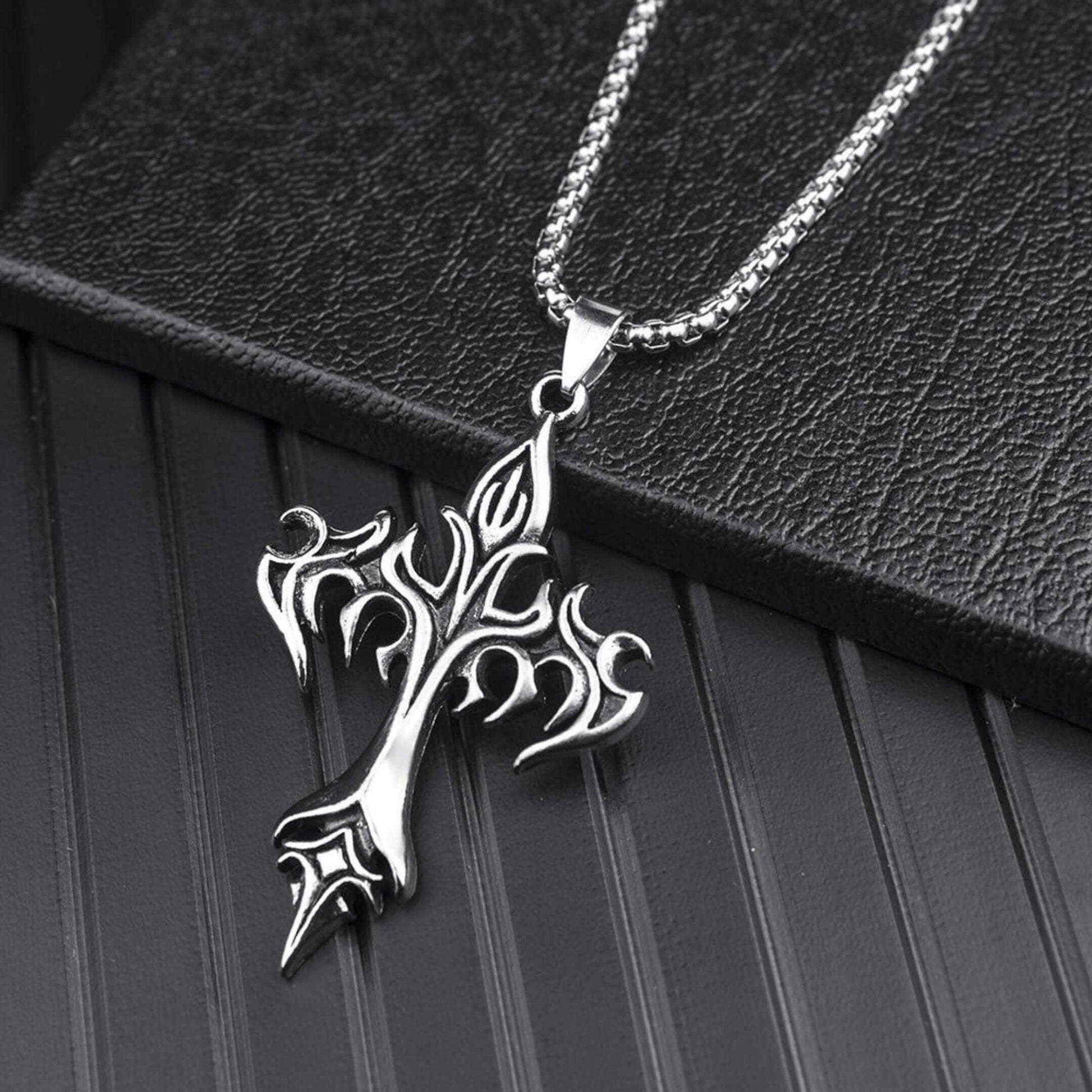 DRAKMOR INFERNAL CROSS - 35mm Pure Titanium Steel Pendant with 23inch Round Box 4mm Chain for Men & Boys - THE MEN THING