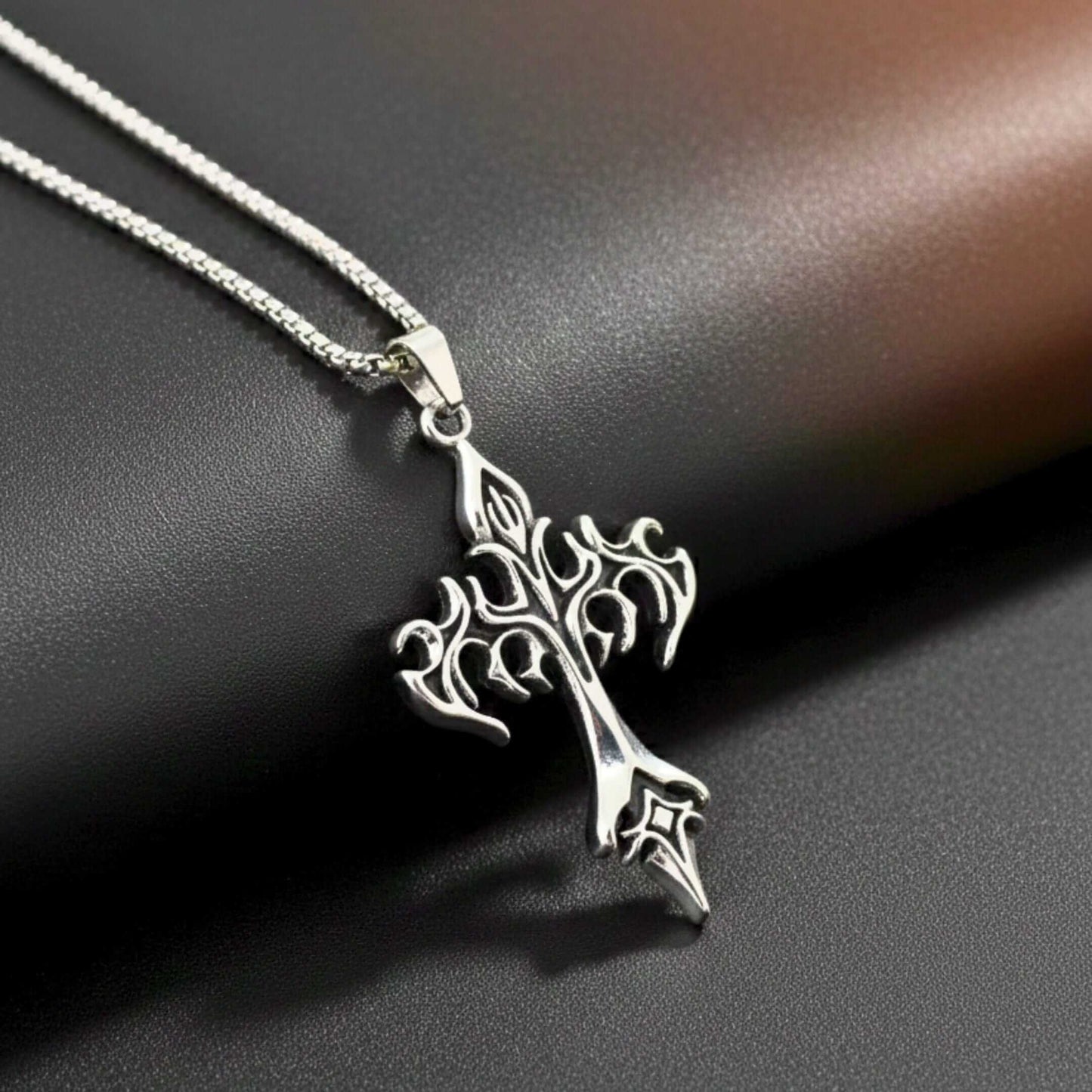 DRAKMOR INFERNAL CROSS - 35mm Pure Titanium Steel Pendant with 23inch Round Box 4mm Chain for Men & Boys - THE MEN THING