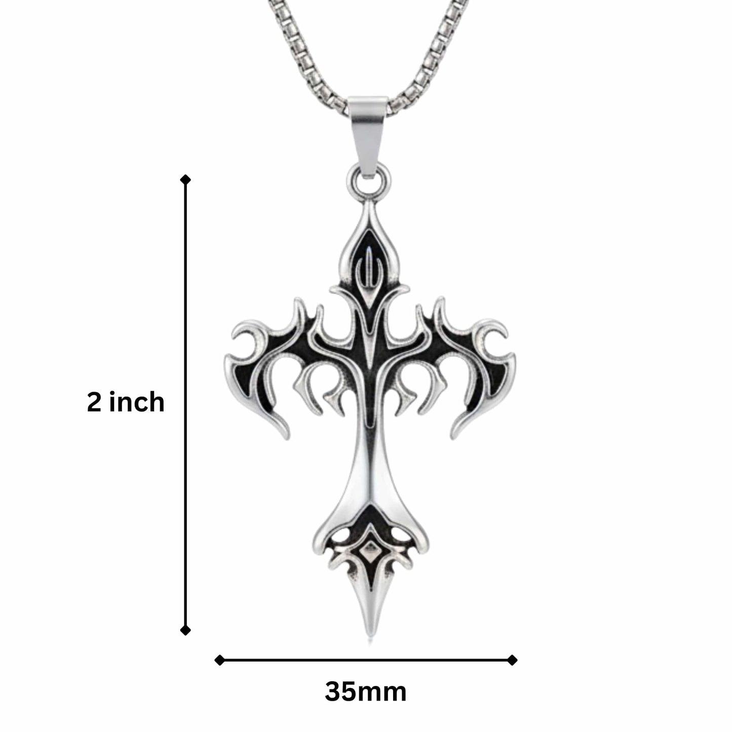 DRAKMOR INFERNAL CROSS - 35mm Pure Titanium Steel Pendant with 23inch Round Box 4mm Chain for Men & Boys - THE MEN THING