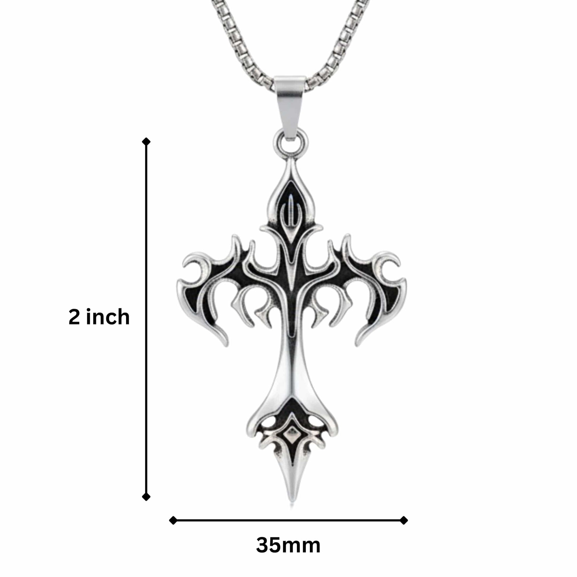 DRAKMOR INFERNAL CROSS - 35mm Pure Titanium Steel Pendant with 23inch Round Box 4mm Chain for Men & Boys - THE MEN THING
