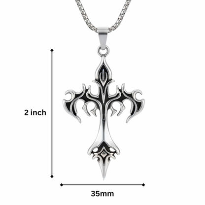 DRAKMOR INFERNAL CROSS - 35mm Pure Titanium Steel Pendant with 23inch Round Box 4mm Chain for Men & Boys - THE MEN THING