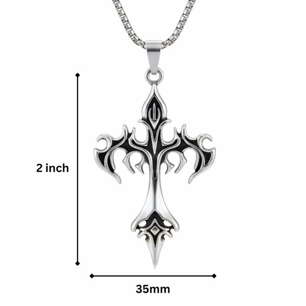 DRAKMOR INFERNAL CROSS - 35mm Pure Titanium Steel Pendant with 23inch Round Box 4mm Chain for Men & Boys