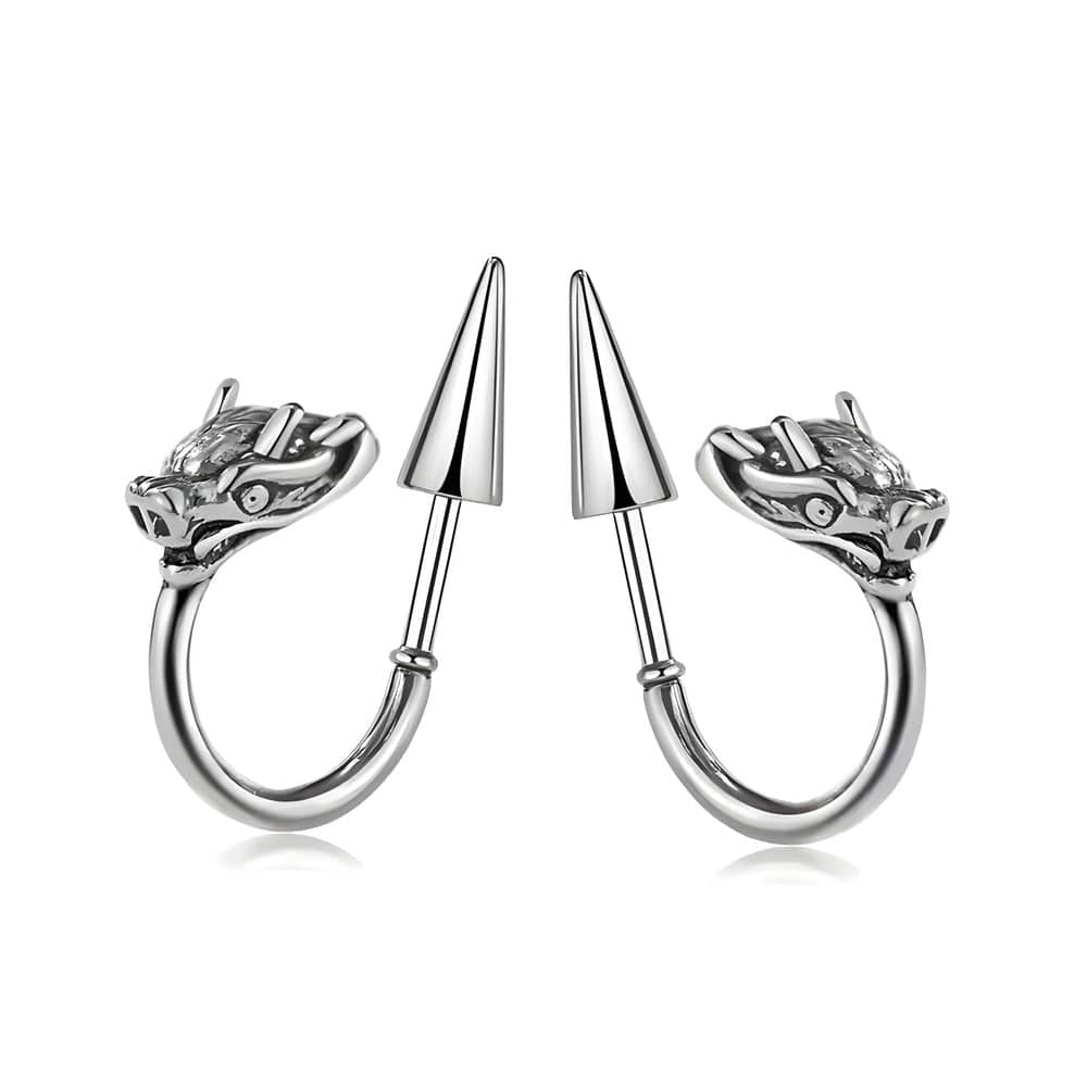 DRAKO SILVER - Pure Titanium Steel Arrow Stud Earrings for Men & Boys (2pcs) - THE MEN THING