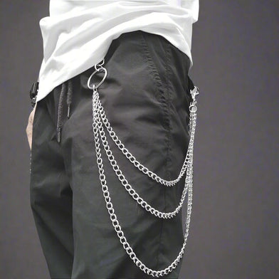 DRAPE TRI - LAYER SILVER -  Alloy Multi-Layer Biker Chain  For Jeans with Lobster Clasps for Men & Boys - 30 inch