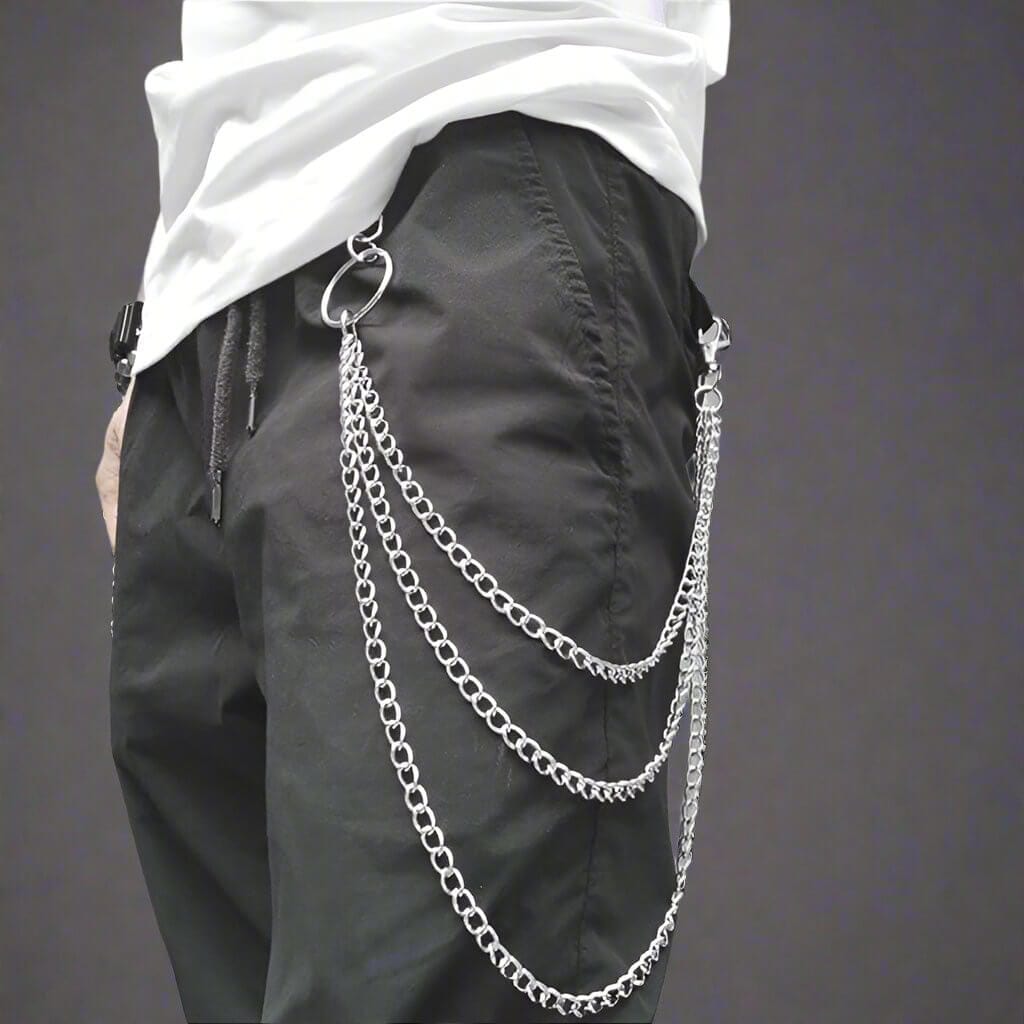 DRAPE TRI - LAYER SILVER -- Alloy Multi-Layer Biker Chain  For Jeans with Lobster Clasps for Men & Boys - 30 inch - THE MEN THING