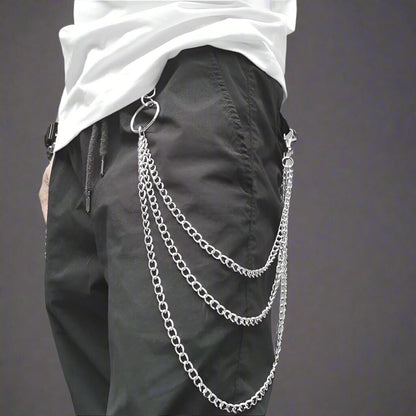 DRAPE TRI - LAYER SILVER -- Alloy Multi-Layer Biker Chain  For Jeans with Lobster Clasps for Men & Boys - 30 inch - THE MEN THING