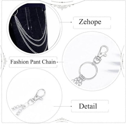 DRAPE TRI - LAYER SILVER -- Alloy Multi-Layer Biker Chain  For Jeans with Lobster Clasps for Men & Boys - 30 inch - THE MEN THING