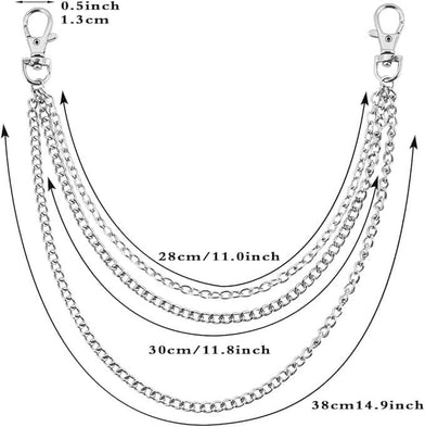 DRAPE TRI - LAYER SILVER -  Alloy Multi-Layer Biker Chain  For Jeans with Lobster Clasps for Men & Boys - 30 inch