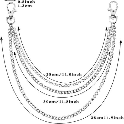 DRAPE TRI - LAYER SILVER -- Alloy Multi-Layer Biker Chain  For Jeans with Lobster Clasps for Men & Boys - 30 inch - THE MEN THING