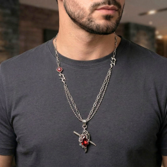 DRAVEN - 30mm Titanium Steel Pendant with 28 to 30inch Adjustable Cable 5mm Chain for Men & Boys - THE MEN THING