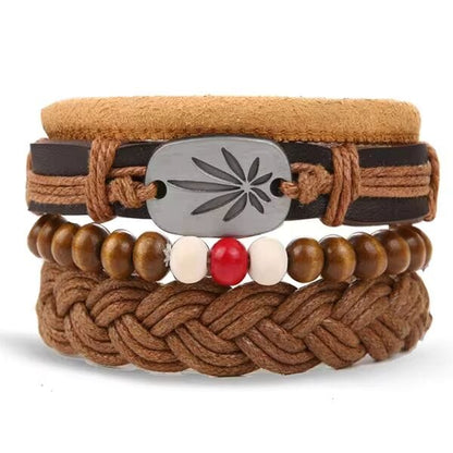 DREAMCATCHER - 4 Pcs Genuine Braided Leather Bracelet Set for Men & Boys (8 inch) — Leather Necklace for Men | THE MEN THING
