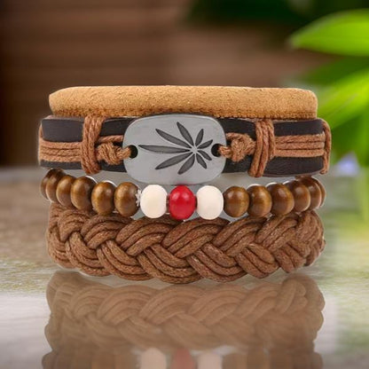 DREAMCATCHER - 4 Pcs Genuine Braided Leather Bracelet Set for Men & Boys (8 inch) — Leather Necklace for Men | THE MEN THING