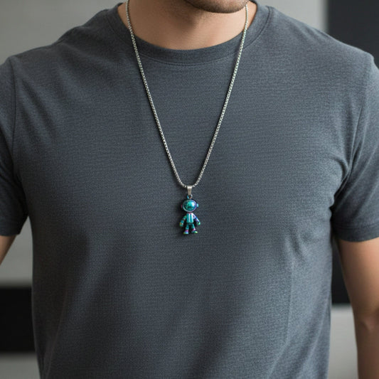 DRIFT ASTRONAUT - 15mm Pure Titanium Steel Pendant with 27inch Round Box 4mm Chain for Men & Boys - THE MEN THING