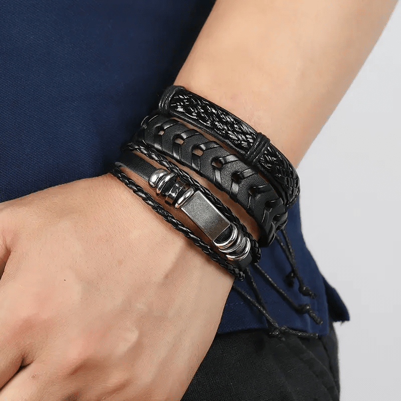 DRIFTWOOD WRAP - 6 Pcs Genuine Braided Leather Bracelet Set for Men & Boys (8 inch) — Leather Bracelet for Men | THE MEN THING