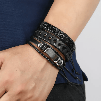 DRIFTWOOD WRAP - 6 Pcs Genuine Braided Leather Bracelet Set for Men & Boys (8 inch) — Leather Bracelet for Men | THE MEN THING