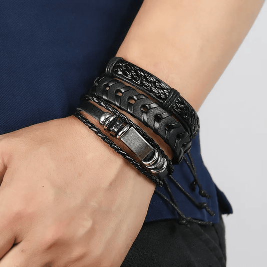 DRIFTWOOD WRAP - 6 Pcs Genuine Braided Leather Bracelet Set for Men & Boys (8 inch) - THE MEN THING
