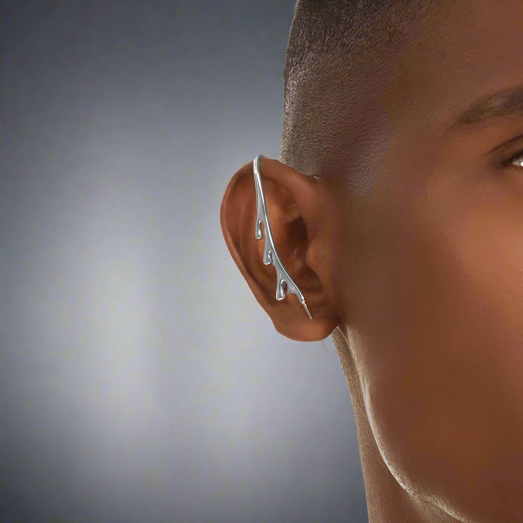 DRIZZLE - Pure Titanium Steel Ear Crawler Hook Pin Cuff Earrings for Men & Boys (2 Pcs) - THE MEN THING