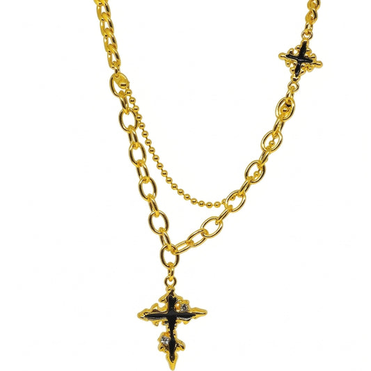 DUAL CROSS DRIP - 23mm Titanium Steel Pendant with 19 to 21 inch Adjustable Cube 6mm Chain for Men & Boys - THE MEN THING