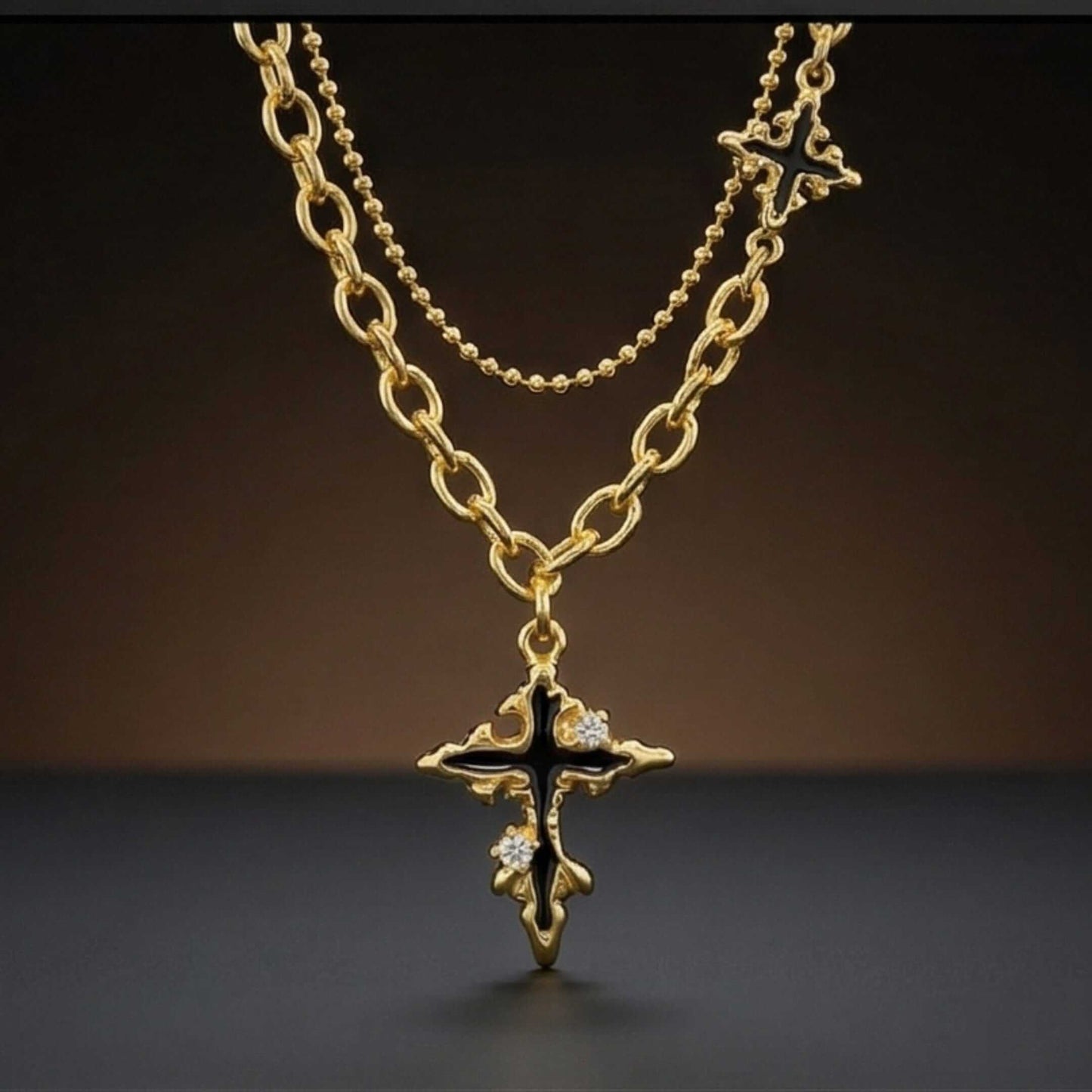 DUAL CROSS DRIP - 23mm Titanium Steel Pendant with 19 to 21 inch Adjustable Cube 6mm Chain for Men & Boys — SS Pendant/ Necklace for Men | THE MEN THING