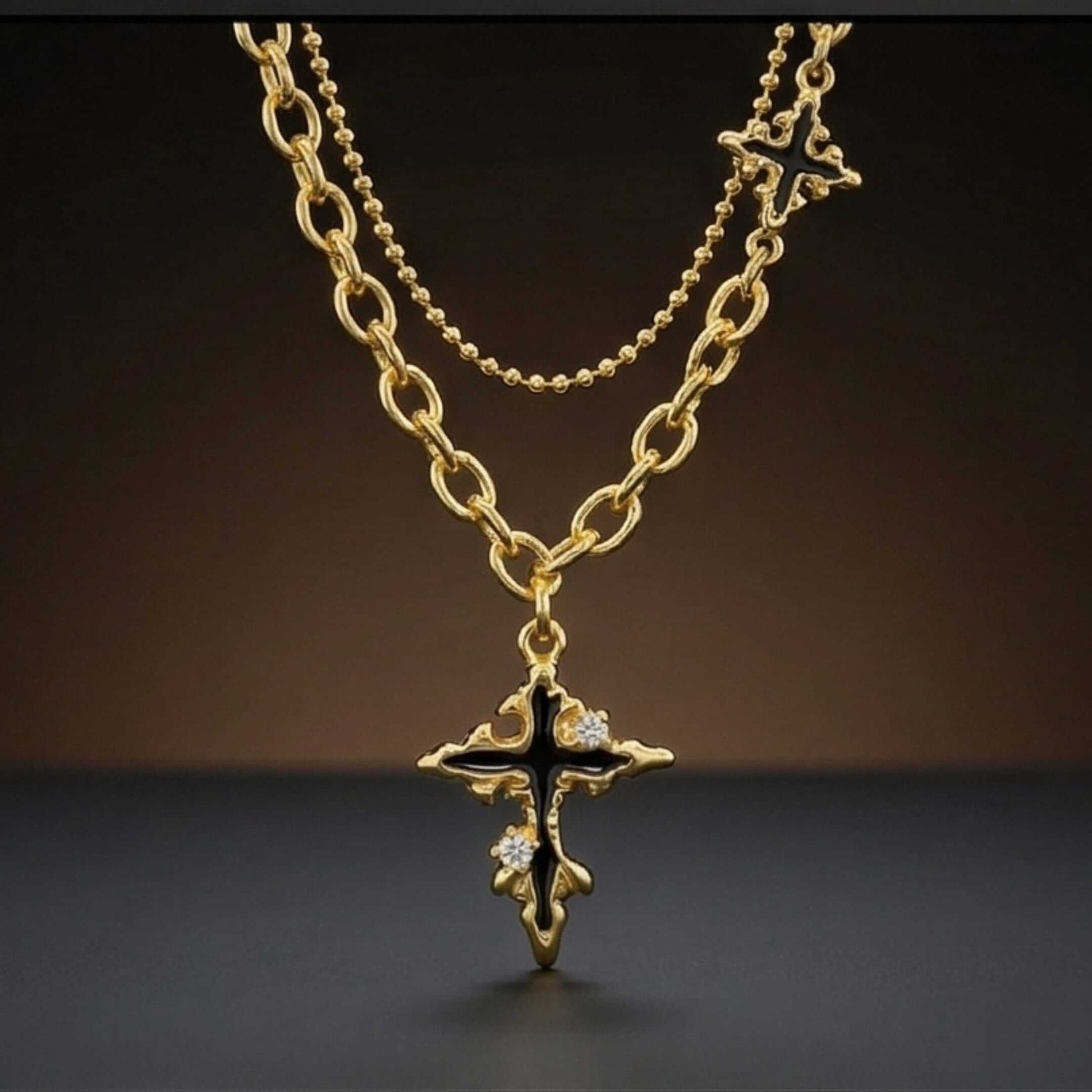DUAL CROSS DRIP - 23mm Titanium Steel Pendant with 19 to 21 inch Adjustable Cube 6mm Chain for Men & Boys — SS Pendant/ Necklace for Men | THE MEN THING