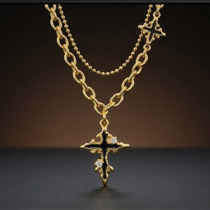 DUAL CROSS DRIP - 23mm Titanium Steel Pendant with 19 to 21 inch Adjustable Cube 6mm Chain for Men & Boys — SS Pendant/ Necklace for Men | THE MEN THING