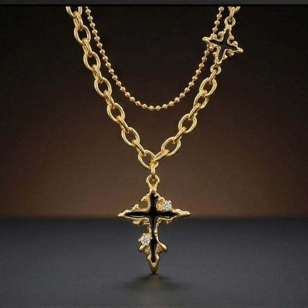 DUAL CROSS DRIP - 23mm Titanium Steel Pendant with 19 to 21 inch Adjustable Cube 6mm Chain for Men & Boys