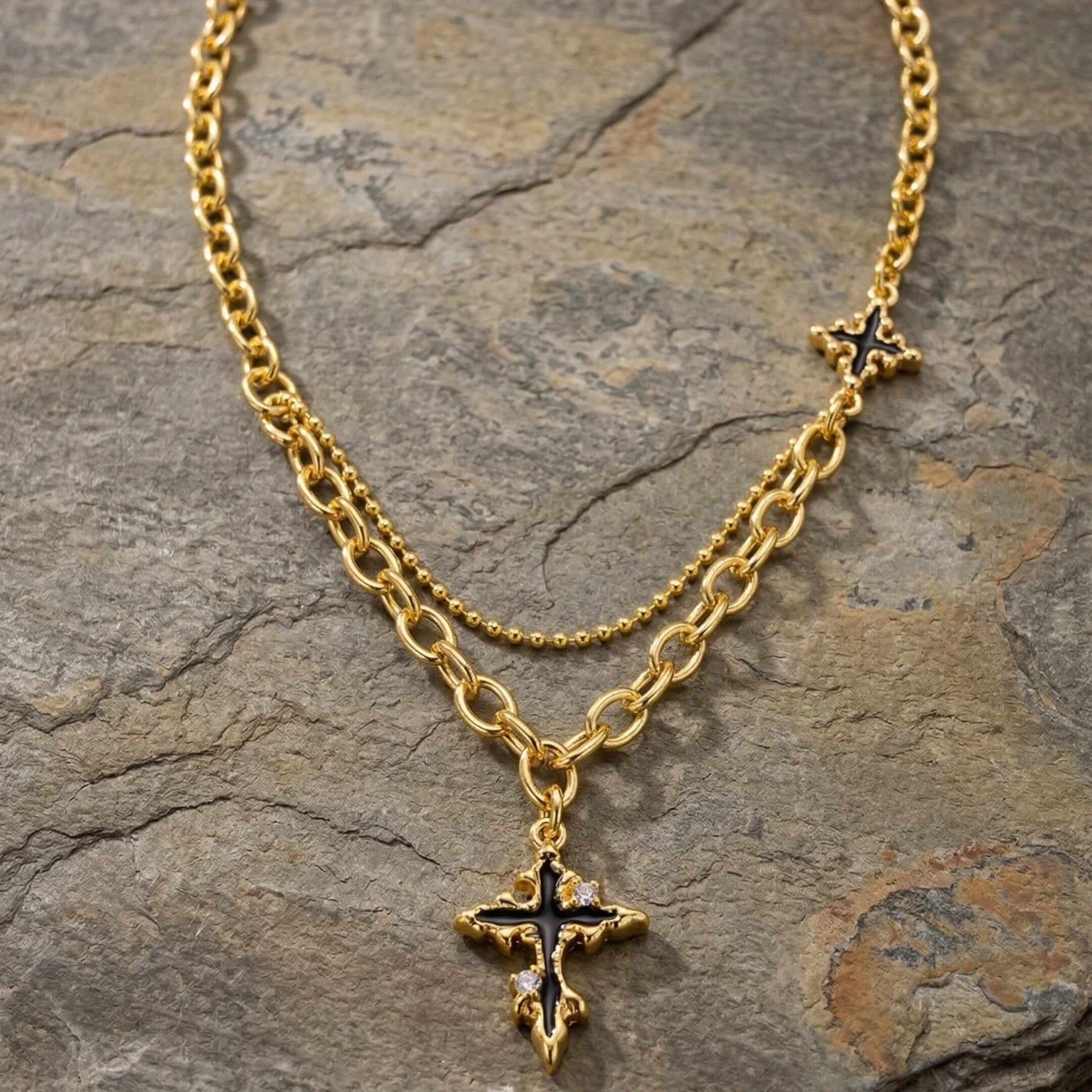 DUAL CROSS DRIP - 23mm Titanium Steel Pendant with 19 to 21 inch Adjustable Cube 6mm Chain for Men & Boys — SS Pendant/ Necklace for Men | THE MEN THING