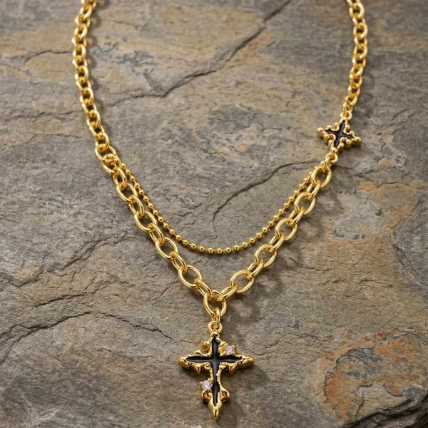 DUAL CROSS DRIP - 23mm Titanium Steel Pendant with 19 to 21 inch Adjustable Cube 6mm Chain for Men & Boys