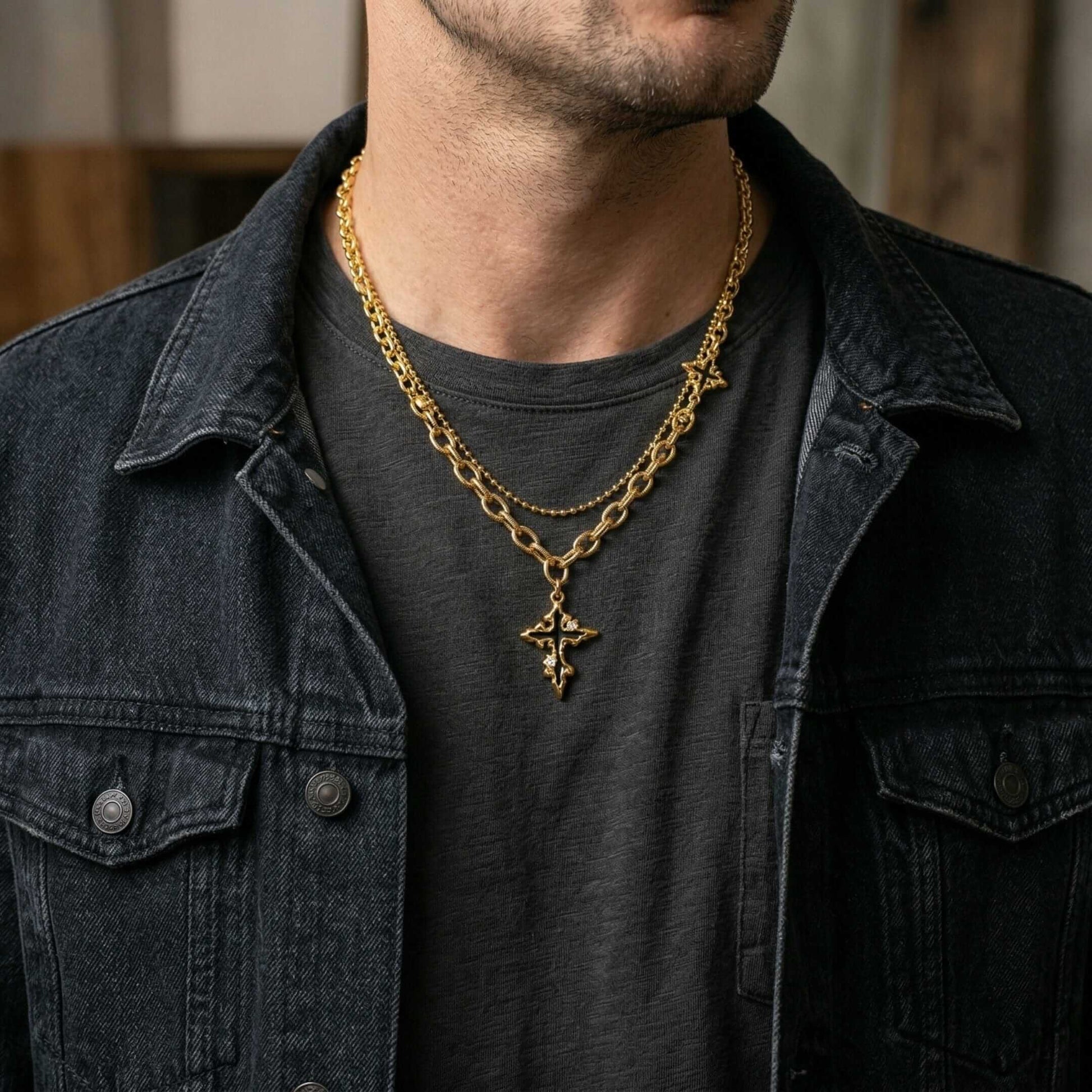 DUAL CROSS DRIP - 23mm Titanium Steel Pendant with 19 to 21 inch Adjustable Cube 6mm Chain for Men & Boys — SS Pendant/ Necklace for Men | THE MEN THING