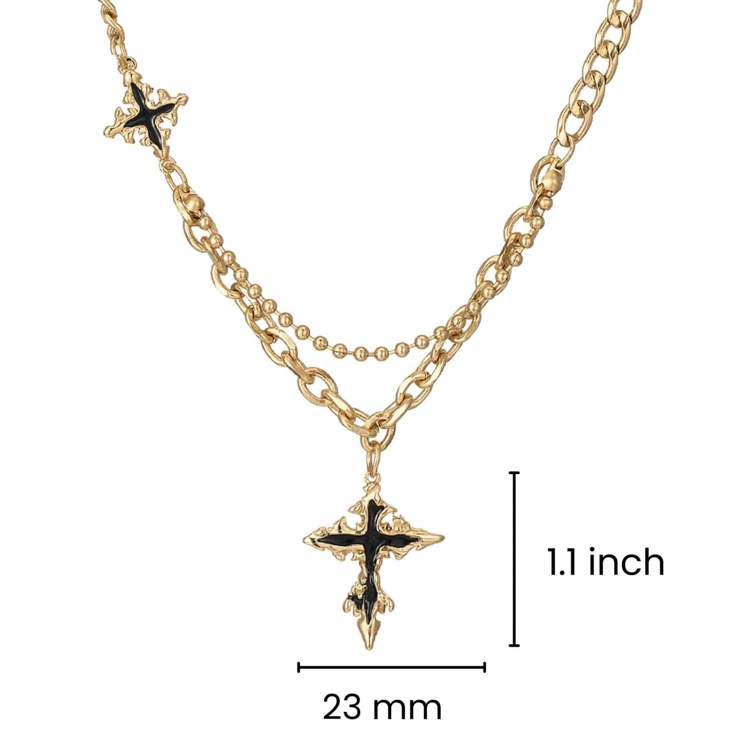 DUAL CROSS DRIP - 23mm Titanium Steel Pendant with 19 to 21 inch Adjustable Cube 6mm Chain for Men & Boys — SS Pendant/ Necklace for Men | THE MEN THING