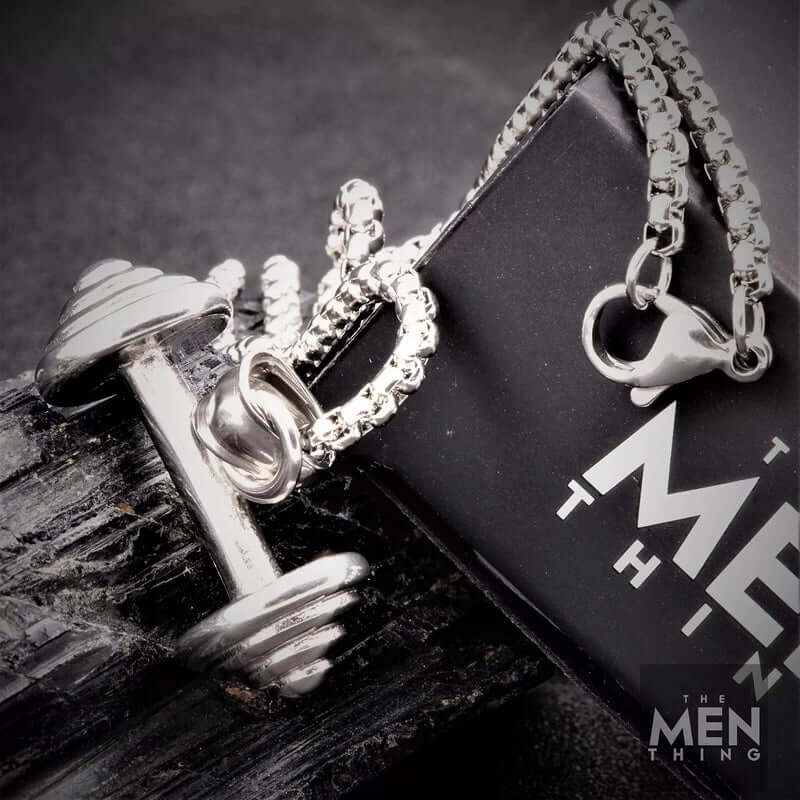 DUMBBELL EQUATION - Pure Titanium Steel Pendant with 24inch Round Box Chain for Men & Boys - THE MEN THING