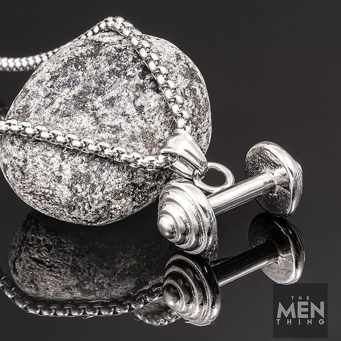 DUMBBELL EQUATION - Pure Titanium Steel Pendant with 24inch Round Box Chain for Men & Boys - THE MEN THING