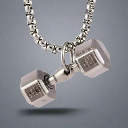 DUMBBELL PASSION - Pure Titanium Steel Pendant with 24inch Round Box Chain for Men & Boys - THE MEN THING