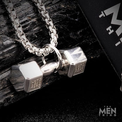 DUMBBELL PASSION - Pure Titanium Steel Pendant with 24inch Round Box Chain for Men & Boys - THE MEN THING
