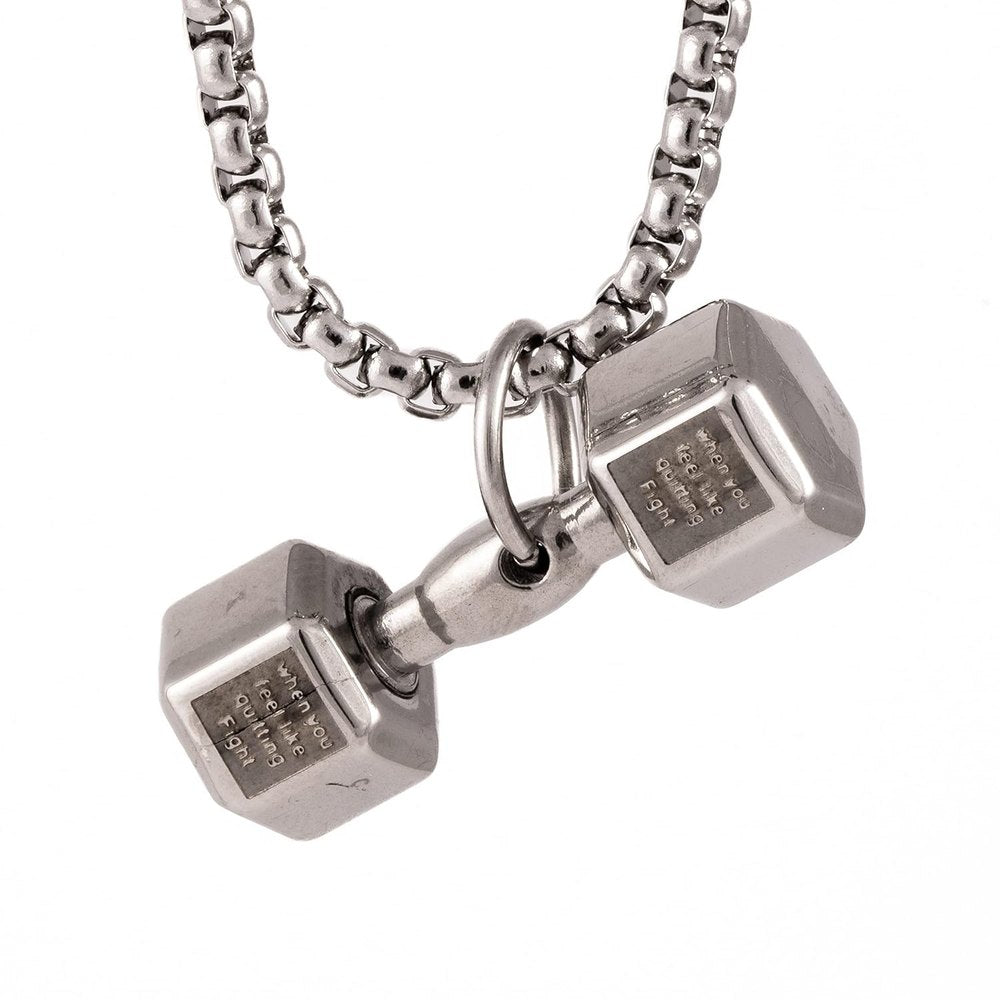 DUMBBELL PASSION - Pure Titanium Steel Pendant with 24inch Round Box Chain for Men & Boys - THE MEN THING