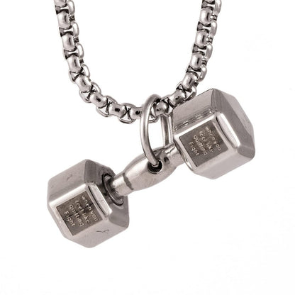 DUMBBELL PASSION - Pure Titanium Steel Pendant with 24inch Round Box Chain for Men & Boys - THE MEN THING