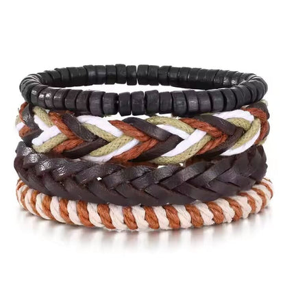 DUNE BAND -  4 Pcs Genuine Braided Leather Bracelet Set for Men & Boys (8 inch) - THE MEN THING