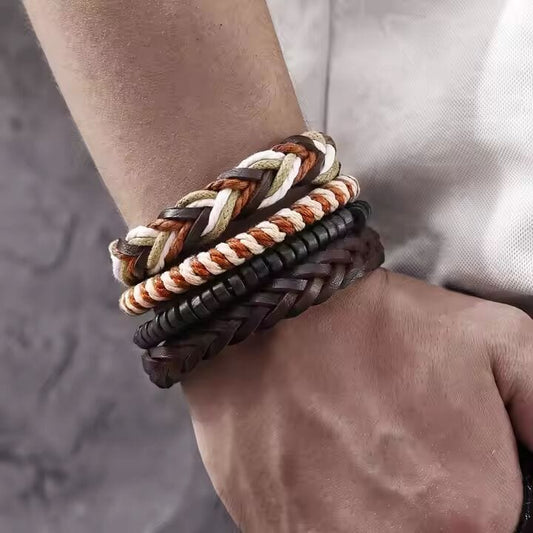 DUNE BAND -  4 Pcs Genuine Braided Leather Bracelet Set for Men & Boys (8 inch) - THE MEN THING
