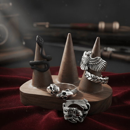 DUST DEVIL COLLECTIVE Collector's 5-Piece Symbolic Rings Set – RATTLER, LARIAT, DEMONCLAW, GRIMHUG, & SKYSOAR Alloy Ring for Mens and Boys - THE MEN THING
