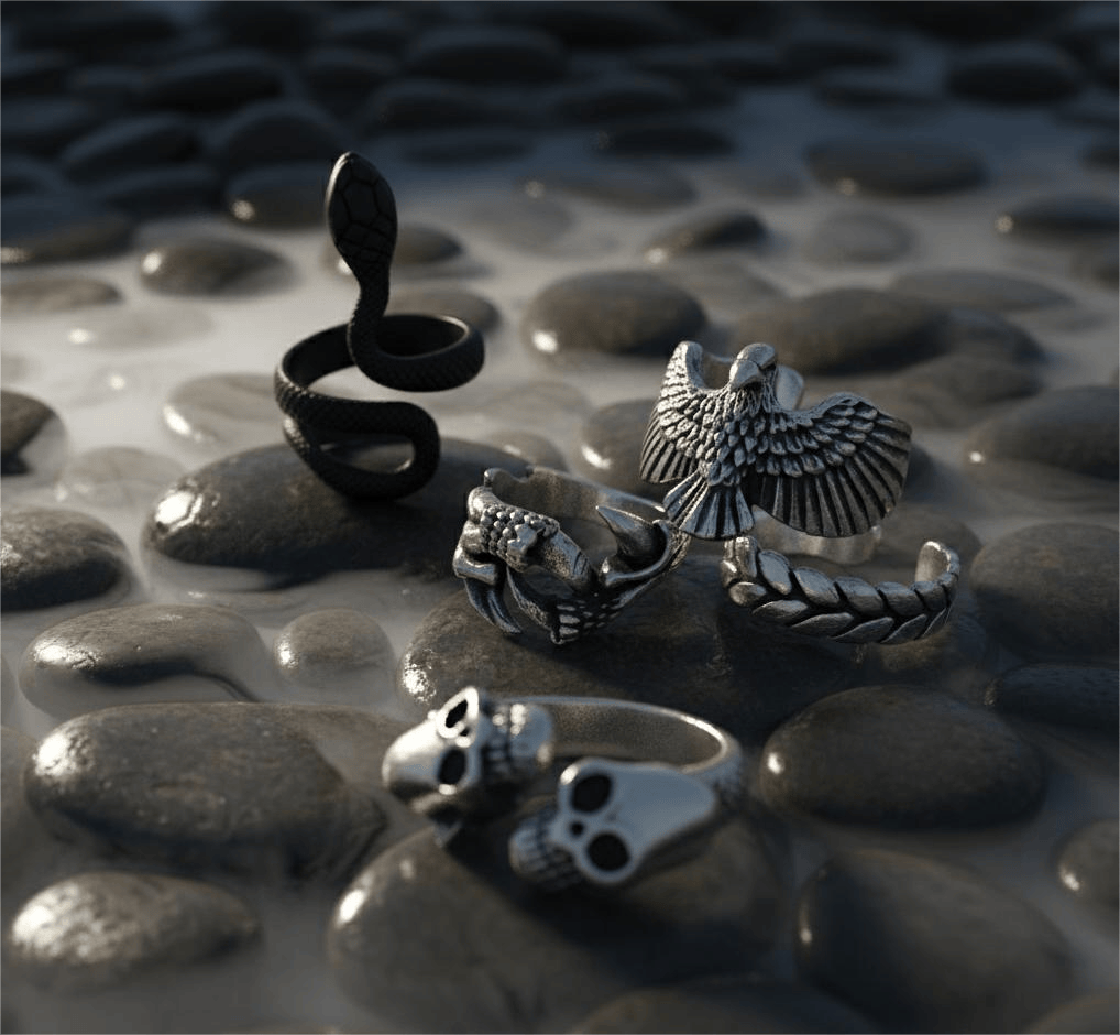 DUST DEVIL COLLECTIVE Collector's 5-Piece Symbolic Rings Set – RATTLER, LARIAT, DEMONCLAW, GRIMHUG, & SKYSOAR Alloy Ring for Mens and Boys - THE MEN THING