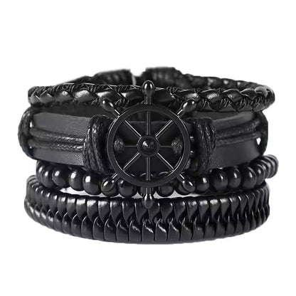 Darkwave Cuff - 4 Pcs Genuine Braided Leather Bracelet Set for Men & Boys (8 inch) - THE MEN THING