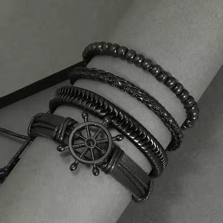 Darkwave Cuff - 4 Pcs Genuine Braided Leather Bracelet Set for Men & Boys (8 inch) - THE MEN THING