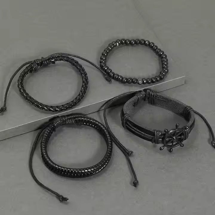 Darkwave Cuff - 4 Pcs Genuine Braided Leather Bracelet Set for Men & Boys (8 inch) - THE MEN THING
