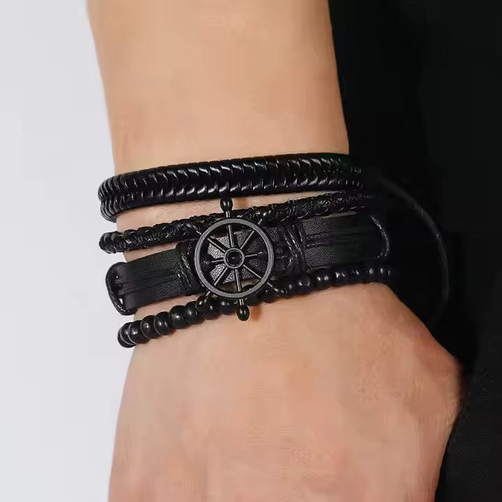 Darkwave Cuff - 4 Pcs Genuine Braided Leather Bracelet Set for Men & Boys (8 inch) - THE MEN THING