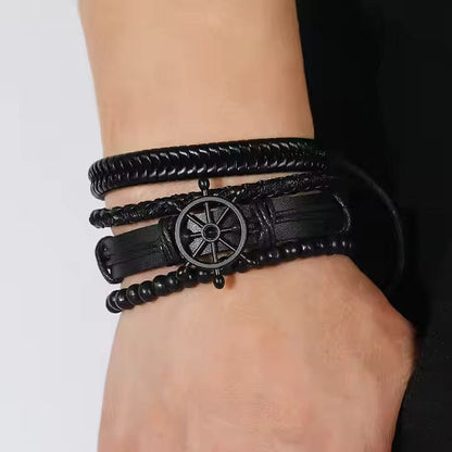 Darkwave Cuff - 4 Pcs Genuine Braided Leather Bracelet Set for Men & Boys (8 inch) - THE MEN THING
