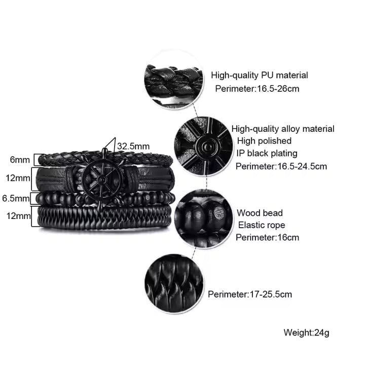 Darkwave Cuff - 4 Pcs Genuine Braided Leather Bracelet Set for Men & Boys (8 inch) - THE MEN THING
